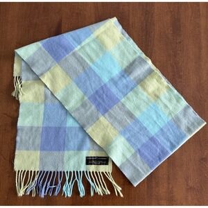 Softer Than Cashmere Plaid Scarf Blue Green Purple Acrylic Fringe Accessory